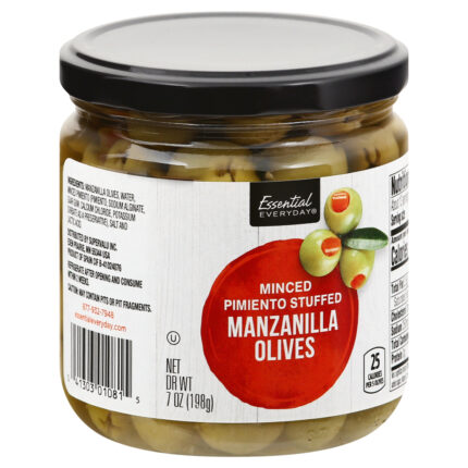 Essential Everyday, Minced Pimiento Stuffed Manzanilla Olives, Case Of 12, 7 Oz