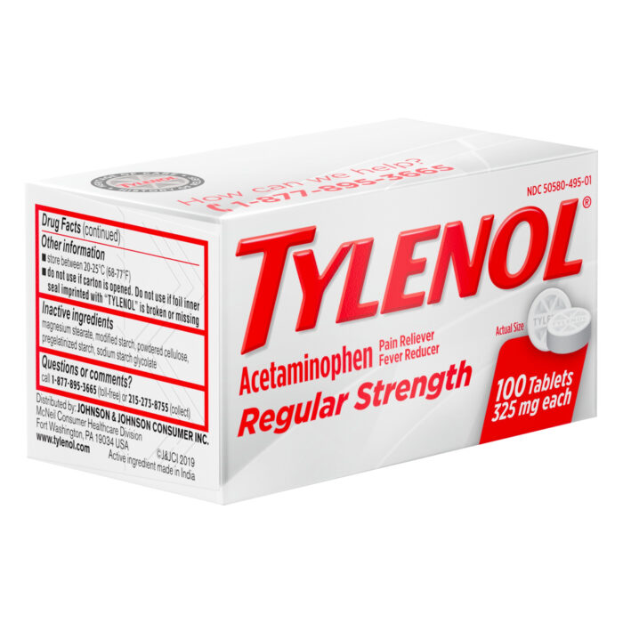 Tylenol, Acetaminophen Regular Strength Tablets, Case Of 6, 100 Ct - Image 1
