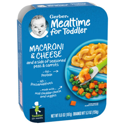 Gerber, Mealtime For Toddler Macaroni And Cheese With Seasoned Peas And Carrots Toddler Food Tray, Case Of 8, 6.6 Oz
