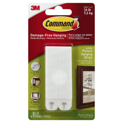Command, Large Picture Hanging Strips 16 Lb White, Case Of 6, 1 Pk
