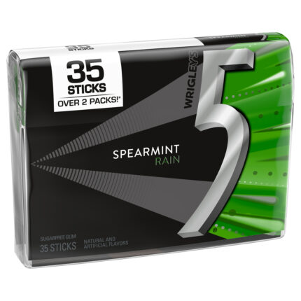Five, 5 Gum Spearmint Rain Sugarfree Gum 35 Stick Pack, Case Of 6, 3.32 Oz