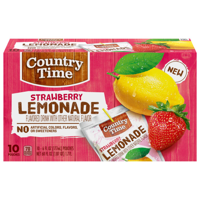 Country Time, Drink Pouches Strawberry Lemonade 10 - 6 Fl Oz Pouches, Case Of 4, 60 Fl Oz - Image 1