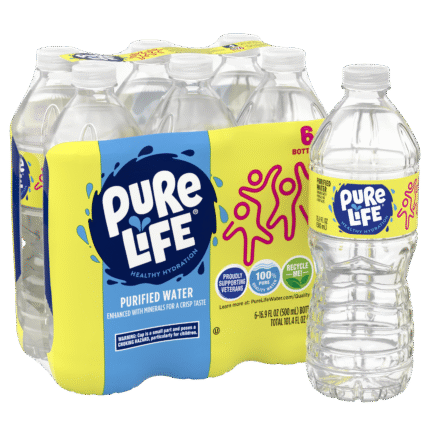 Pure Life, Purified Water Plastic Bottled Water 6/16.9 Fl Oz, Case Of 4, 101.4 Fl Oz