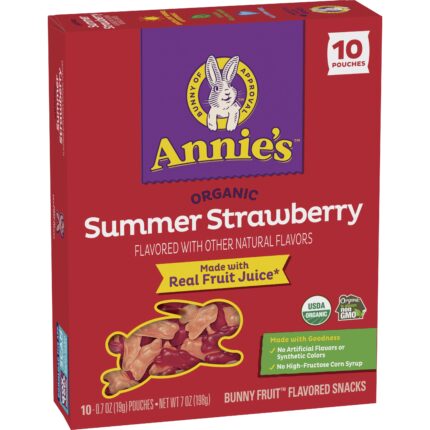 Annie'S Homegrown, Organic Bunny Fruit Flavored Snacks Summer Strawberry Gluten Free, Case Of 8, 7 Oz
