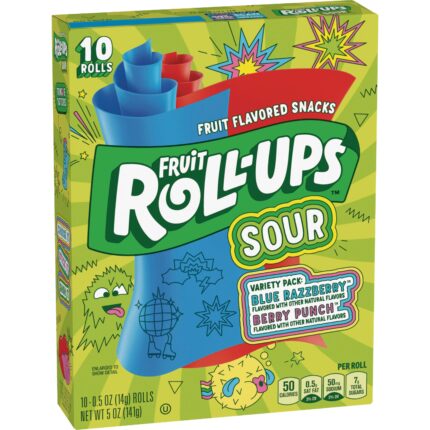 Fruit Roll-Ups, Sour Variety Pack Blue Razzberry & Berry Punch Flavors, Case Of 10, 5 Oz