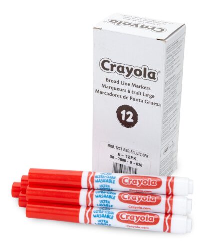 Crayola 12 Ct Bulk Ultra-Clean Washable Markers, Conical Tip - Red