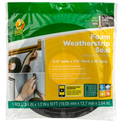Duck? Brand Foam Weatherstrip Seals - Charcoal, .75 In. X .5 In. X 10 Ft.